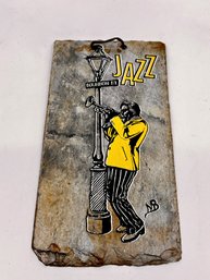 (A-54) VINTAGE NEW ORLEANS PAINTED ROOF TILE - JAZZ MUSICIAN - 10' BY 4'
