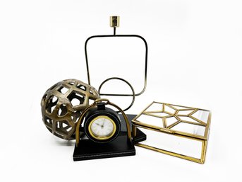 (LIB-25) SET OF 4 HOME DECOR ITEMS-CANDLE HOLDER, MIRRORED BOX, DECORATION & DESK CLOCK-CAN BE SHIPPED