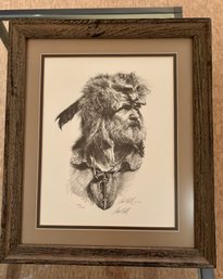 (B-9) LIMITED EDITION 'FUR TRAPPER' BY PAUL CALLE - HAND SIGNED PRINT, 139/550-  FRAMED - 13' BY 16'
