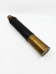 (J-25) ANTIQUE BRASS & LEATHER NAUTICAL SPYGLASS TELESCOPE W/ LENS GUARDS-AS IS