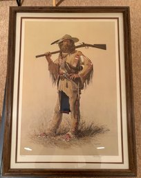 (B-15) DAVID WRIGHT 'WIND RIVER MAN' - HISTORICAL ARTIST - HAND SIGNED PRINT, 611/1000 -  23' BY 31'