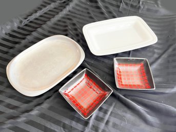 (BAS-7) SET OF 4 HOME DECOR ITEMS-2 SERVING AND 2 MATCHING BOWLS-SEE SIZES CAN BE SHIPPED