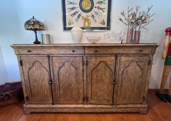 BEAUTIFUL THOMASVILLE FOUR DOOR SIDEBOARD - BUFFET WITH TWO DRAWERS & IRON HARDWARE - 74' BY 41' BY 20'