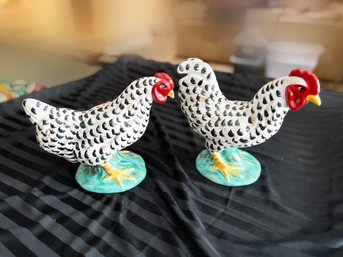 (BAS-8) PAIR OF LARGE CERAMIC PAINTED CHICKEN FIGURES-11' X 11' X 6'-LOCAL PICK UP ONLY
