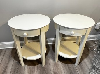 (U) PAIR OF WHITE WOOD SIDE TABLES-NIGHT STANDS W/SHELVES & DRAWERS-LOCAL PICK UP ONLY