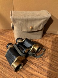 (B1-38) VINTAGE KERSHAW LEATHER & BRASS BINOCULARS DATED 1943 WITH LEATHER CASE - SEE MARKINGS ON BRASS