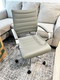 (U-4) GREY LEATHER ADJUSTABLE OFFICE CHAIR-LOCAL PICK UP ONLY-BACK 38' SEAT 20'-22' X 22'