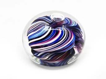 (LIB-29) VINTAGE 1992 ARTIST SIGNED ART GLASS PAPERWEIGHT IN PURPLE & MAGENTA SWIRL-CAN BE SHIPPED