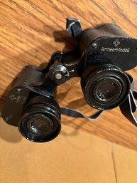 (B1-42)  VINTAGE 1955 MILITARY BINOCULARS 'ARMEE-MODELL' AR No. 8117 WITH LEATHER CASE