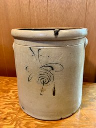 (B-3) REPAIRED BLUE DECORATED STONEWARE CROCK - 11' BY 12'