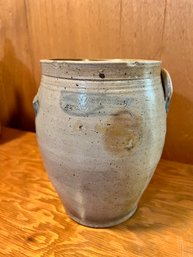 (B-4) ANTIQUE 'SWAN & STATES' STONINGTON, CT. STONEWARE CROCK - MISSING ONE HANDLE - 10' BY 7'