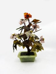 (A-41) VINTAGE ASIAN STONE FLOWERS IN POT - 10 1/2' TALL
