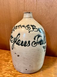 (B-5) ANTIQUE 'GLENS FALLS, NY' DECORATED STONEWARE CROCK - A BEAUTY - 10' BY 14'