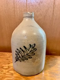 (B-6) ANTIQUE 'WHITES Of UTICA, NY' LEAF DECORATED STONEWARE CROCK - A BEAUTY - 12' BY 7'