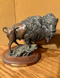 (B1-49) SPIRIT OF THE WHITE BUFFALO BRONZE SCULPTURE BY DR. ROBERT TAYLOR - MOUNTED ON WOOD -9'