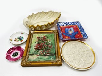 (A-48) ASSORTED LOT OF 6 ITEMS-PAINTING, LENOX, DELPHINE, HEREND