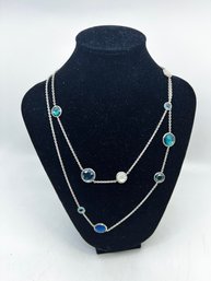 (J-5) 'IPPOLITA' 36 INCH LONG 10 STONE AND STERLING SILVER LOLLIPOP NECKLACE-TOPAZ/ONYX-CAN BE SHIPPED