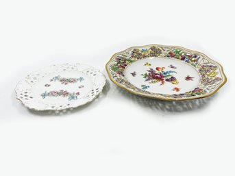 (A-54) LOT OF 2 VINTAGE HAND PAINTED DISHES-1 MARKED SCHUMANN BAVARIA