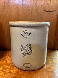 (B-19) ANTIQUE 6 GALLON 'WESTERN STONEWARE CO., MONMOUTH ILL. LEAF DECORATED CROCK - 13' BY 13'