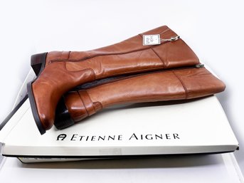 (A-3) NEW IN BOX 'ETIENNE AIGNER' WIDE SHAFT 16' TALL LEATHER LADIES BOOTS-SIZE 7 1/2 MED-ORIG. BOX