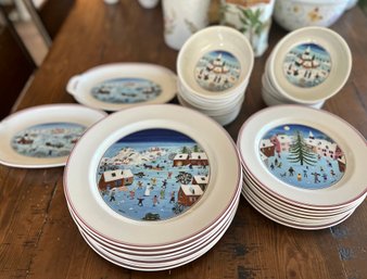 VILLEROY & BOCH 'NAIF CHRISTMAS' SERVICE FOR EIGHT -DINNER, SALAD, SOUP BOWL PLUS 2 10' SERVING PLATES - 26 PC