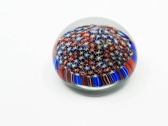 (A-57) VINTAGE MURANO ART GLASS PAPER WEIGHT 1980'S 'MILLEFIORI' MULTICOLOR FLOWERS