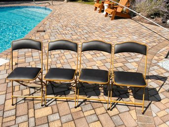 (A-138) VINTAGE SET OF 4 A. FRITZ AND CO-BLACK AND GOLD FOLDING CHAIRS STEEL FRAME