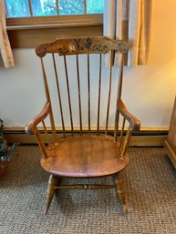 (B) VINTAGE WOOD ROCKING CHAIR WITH STENCIL DESIGN - 40' BY 20' BY 25'