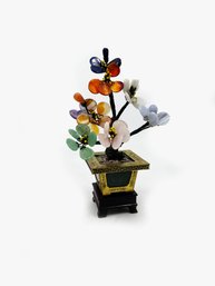 (A-65) VINTAGE ASIAN STONE FLOWERS IN POT - 7 1/2' TALL