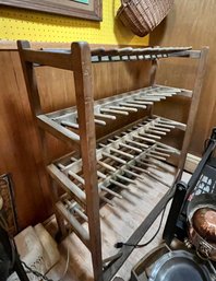 (b) AMAZING PRIMITIVE WOOD COBBLER'S SHOE RACK - 19TH CEN. - DISPLAY RACK- 38' W BY 46' H BY 16' D