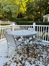 WHITEWASHED WOOD PATIO TABLE & FOUR CHAIRS - 36' ROUND