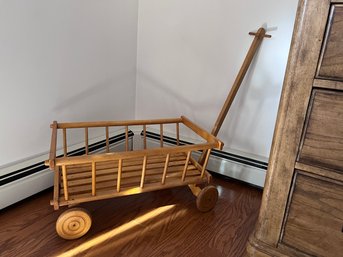 (BR2) SWEET HAND MADE WOOD WAGON WITH HANDLE & WORKING WHEELS - 15' BY 24' BY 32'