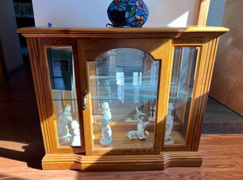 (UpHall) SMALL VINTAGE OAK GLASS FRONT DISPLAY CABINET - 35' BY 11' BY 29'