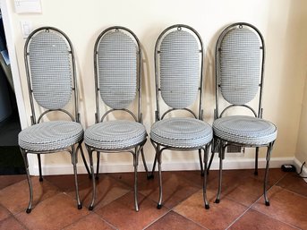 (K-8) VINTAGE LOT OF 4 HIGH BACK KITCHEN CHAIRS - STEEL & CUSHION -APPROX. 45' TALL EACH