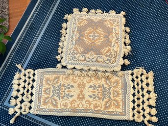 (DEN-4) PAIR OF MATCHING HANDCRAFTED TABLE RUNNER & PILLOW -APPROX. 35' X 12' AND 17' X 17'