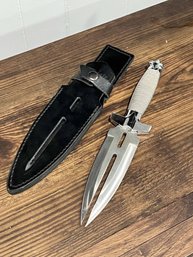 (B-4) VINTAGE 1990'S GIL HIBBEN DOUBLE SHADOW KNIFE - STAINLESS STEEL WITH SHEATH - 11'