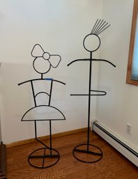 (M/BR) PAIR OF IRON STICK FIGURE CLOTHES BUTLERS - HANG PANTS, JACKET, PURSE