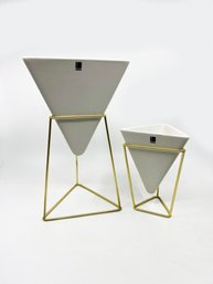 (A15) 'UMBRA' TRIGG TABLETOP PLANTER/VASE-GEOMETRIC CONTAINER SET OF 2-APPROX. 10' & 6'