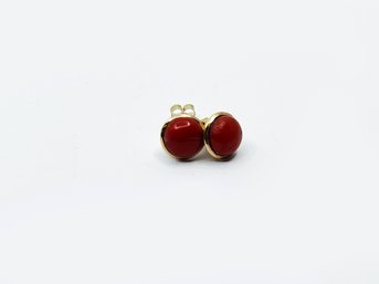 (J-23) 14 KT GOLD AND CORAL EARRINGS-DWT 1.5