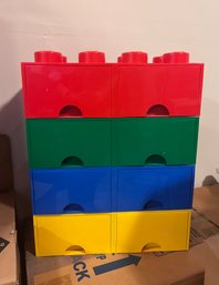 (BASE) LEGO STACKABLE STORAGE BINS WITH DRAWERS & LEGOS COLOR SORTED IN EACH - 8 BINS - 24' HIGH