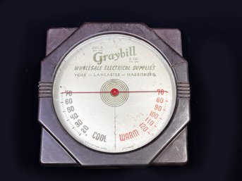 (A-37) VINTAGE ADVERTISING WALL THERMOMETER-'GRAYBILL & CO' WHOLESALE ELECTRICAL SUPPLIES-USA-AS IS