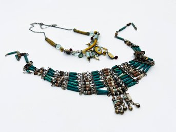 (J-30) TWO UNIQUE VINTAGE COSTUME JEWELRY NECKLACES - AYALA BAR, LAYERED STONES