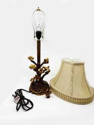 (A25) ELEGANT BRASS LAMP DEPICTING BIRDS ON A DOGWOOD BRANCH -  W/SHADE - APPROX. 22' TALL