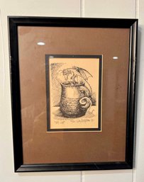 (B-38) ORIGINAL 1977 REAL MUSGRAVE FANTASY ARTIST, POCKET DRAGONS 'MY CUP' SIGNED ETCHING - 56/100 - 10' BY
