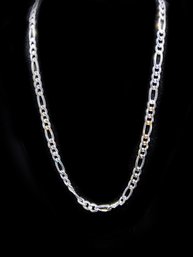 (A-47) VINTAGE MEN'S SOLID STERLING SILVER FIGARO CHAIN NECKLACE-APPROX. 22' OPEN & WEIGHT IS 38 GRAMS-ITALY
