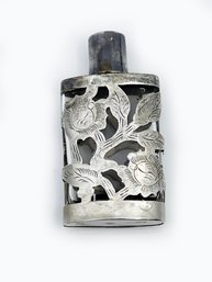 (A-51) VINTAGE/ANTIQUE STERLING SILVER OVER GLASS SMALL  PERFUME HOLDER-MEXICO-WEIGHT 32 GRAMS