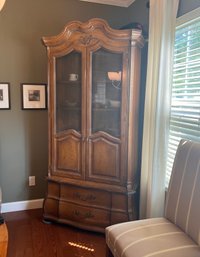 (DR) VINTAGE FRENCH PROVINCIAL TWO DOOR DISPLAY CABINET WITH DRAWERS - 35'W BY 81'H BY 18'D