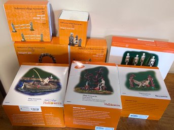 (ZZ-46) COLLECTION OF DEPT. 56 HALLOWEEN VILLAGE ACCESSORIES, SKELETONS, BONEYARD -NEW WITH BOXES