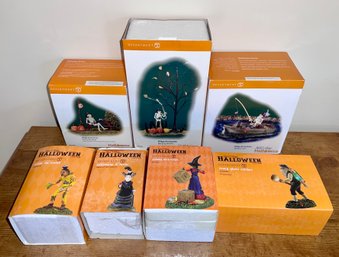 (ZZ-47) COLLECTION OF 7 DEPT. 56 HALLOWEEN VILLAGE ACCESSORIES & WITCHES  -NEW WITH BOXES
