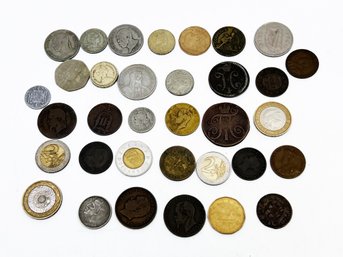 (A-63) VINTAGE LOT OF APPROX. 34 FOREIGN COINS